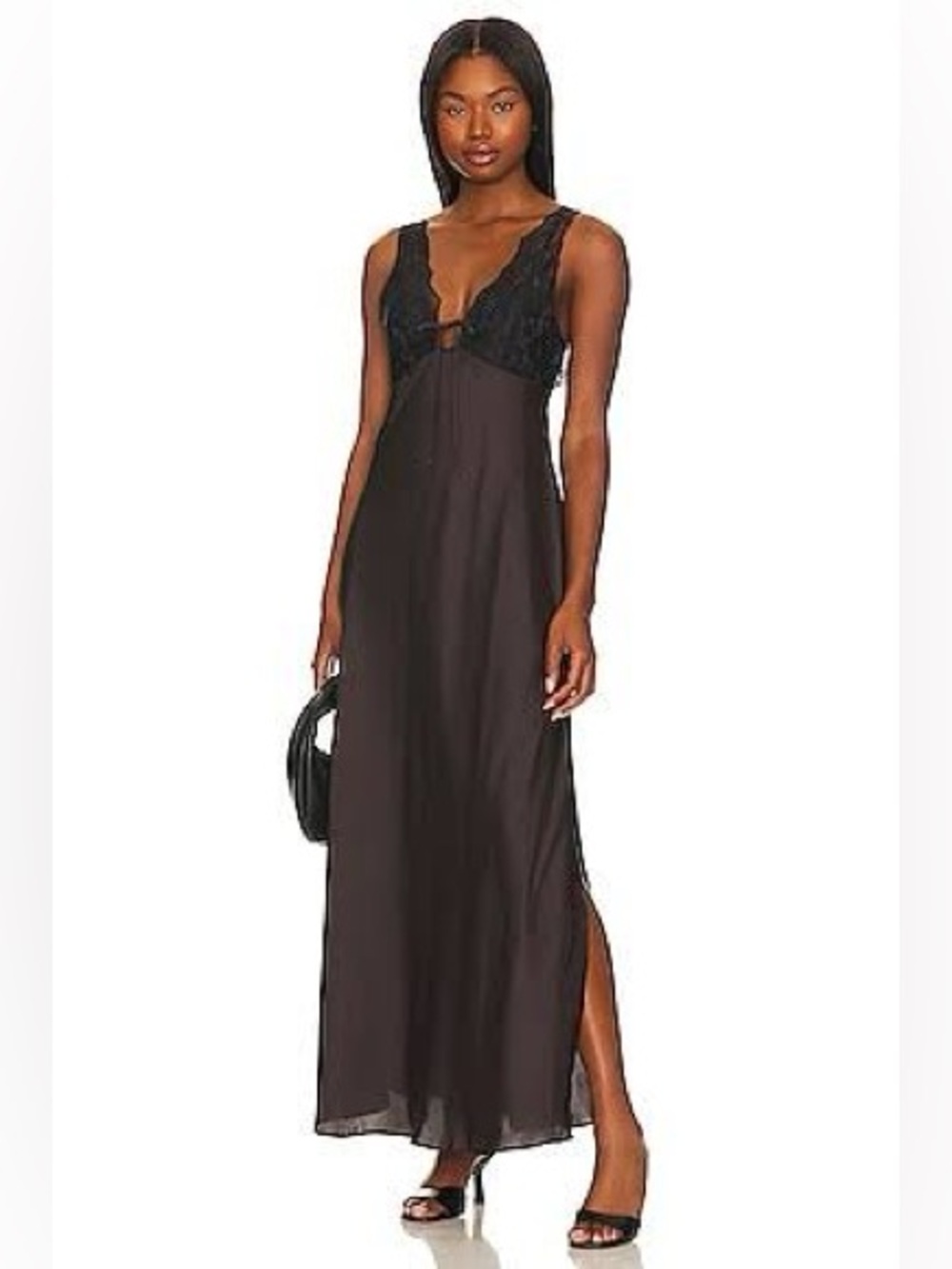 Free People Country Side Lace Trim Nightgown in Hot Fudge